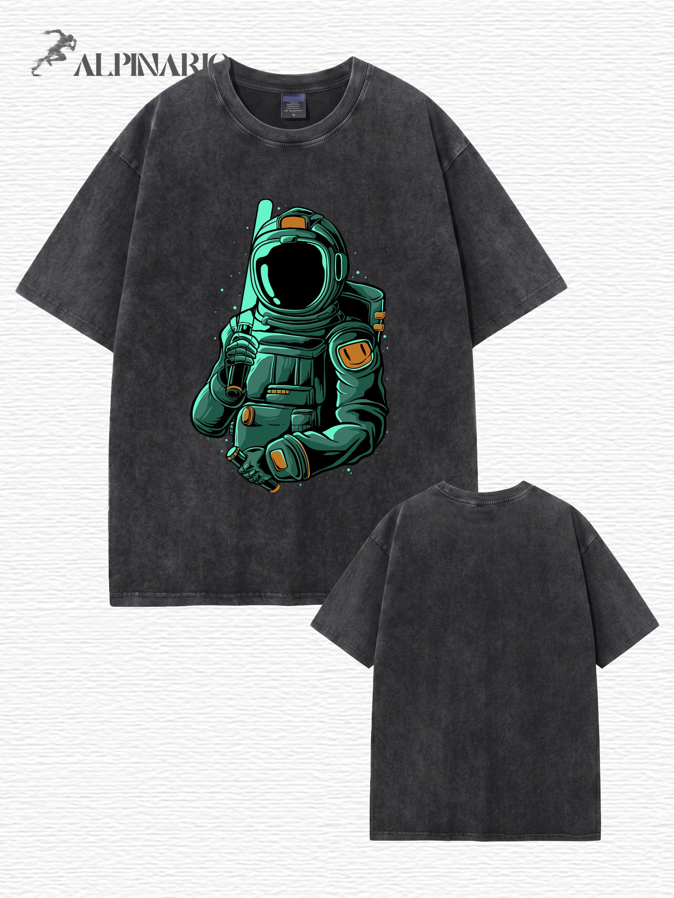 Vintage Washed Astronaut Graphic T-Shirt - Heavyweight Cotton Streetwear