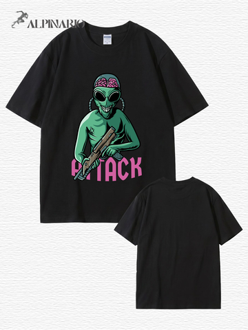 Alien Attack Graphic Print T-Shirt - Sci-Fi Unisex Cotton Tee