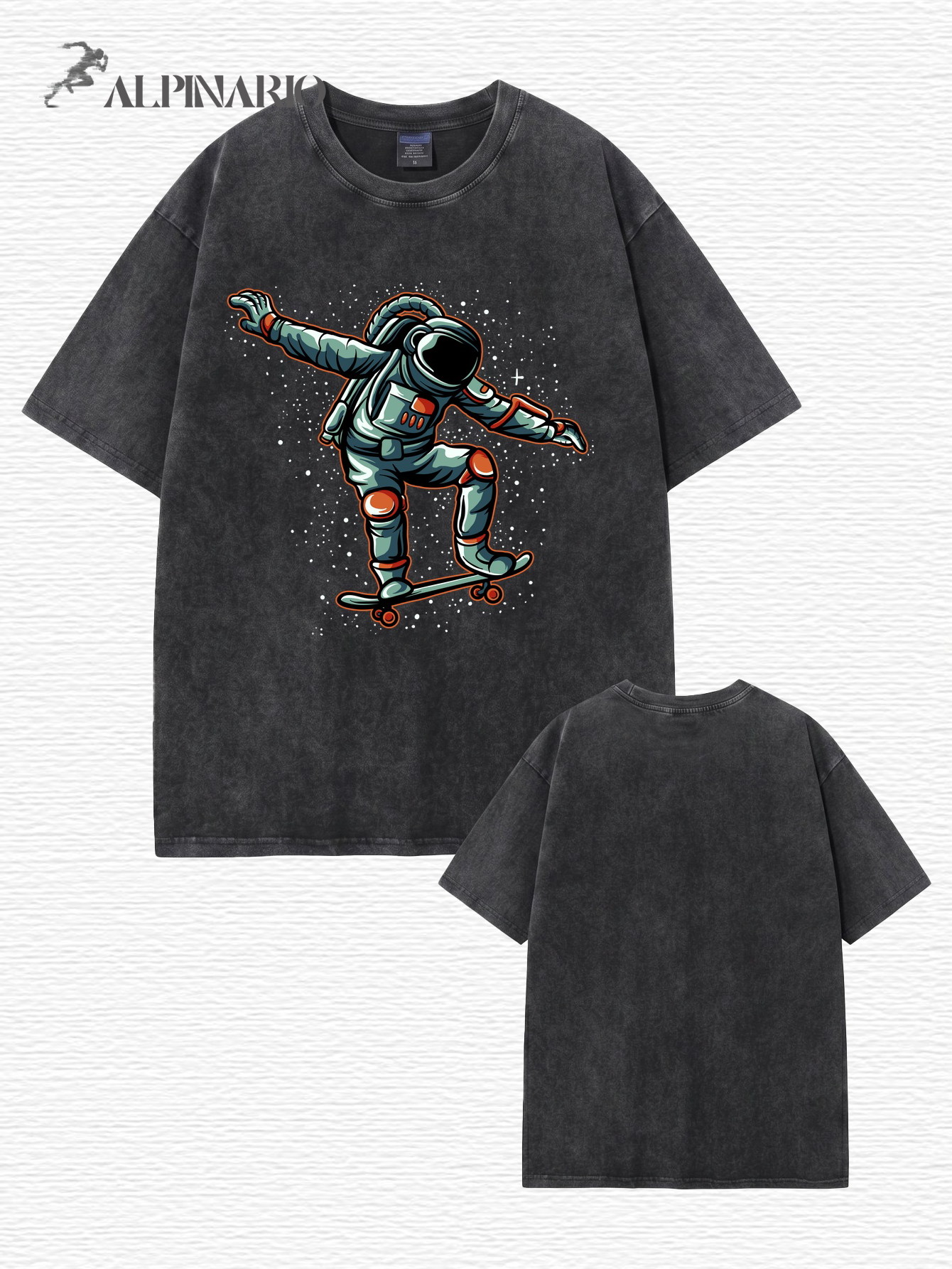 Vintage Washed Astronaut Skater Graphic T-Shirt - 300GSM Heavyweight Cotton
