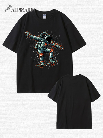 Astronaut Skateboarder Graphic Print T-Shirt - Premium 200gsm Cotton Tee