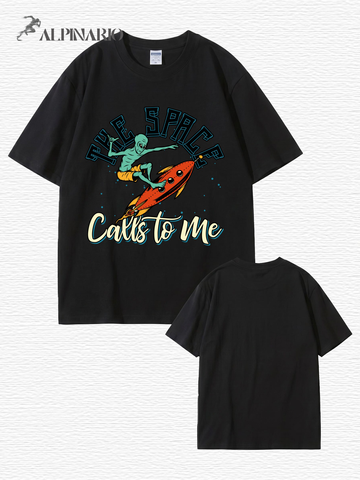 The Space Calls To Me Alien Surfing Graphic Unisex Cotton T-Shirt