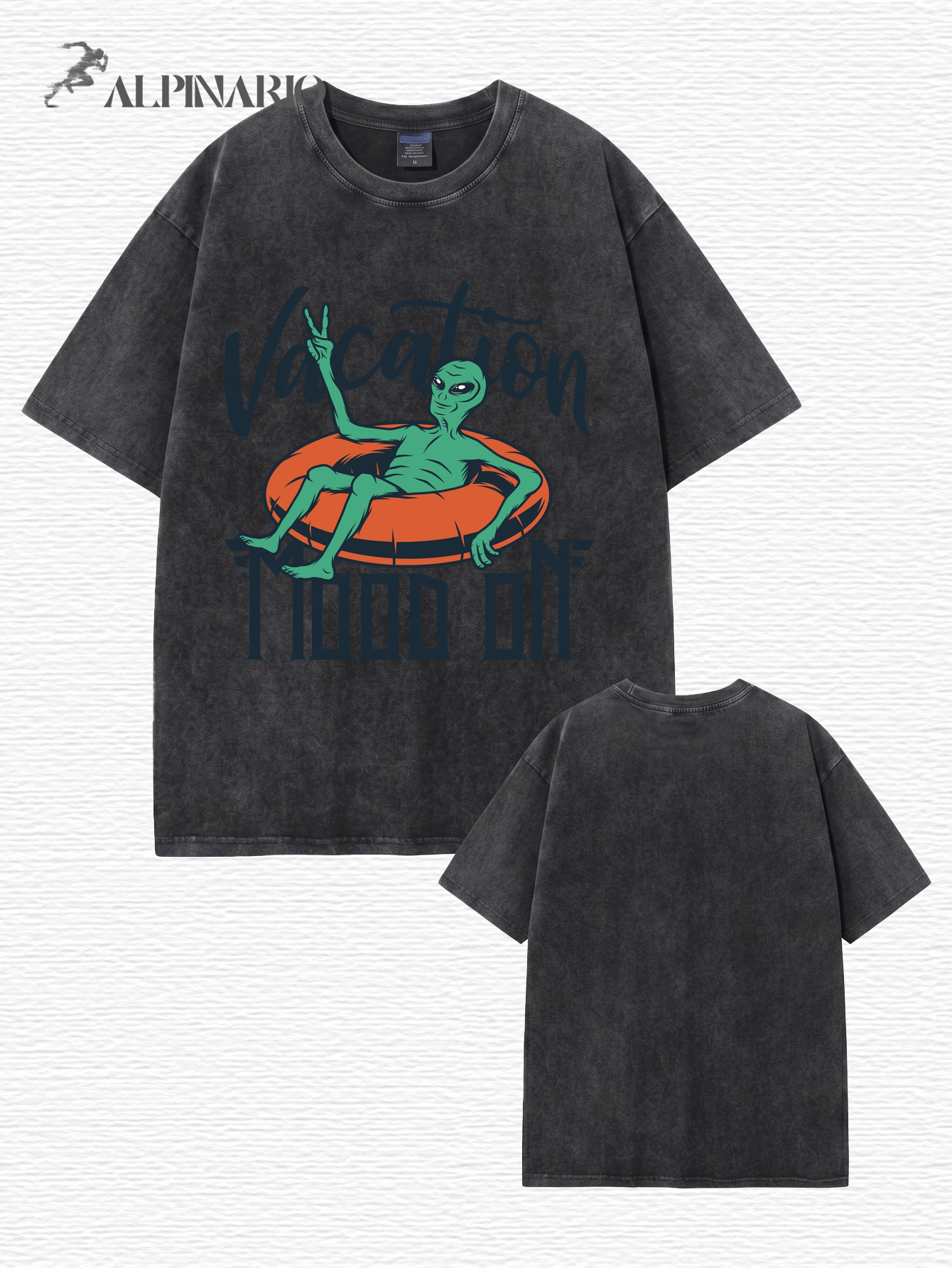 Vintage Washed Alien Vacation Graphic T-Shirt | Relaxed Fit Heavyweight Cotton
