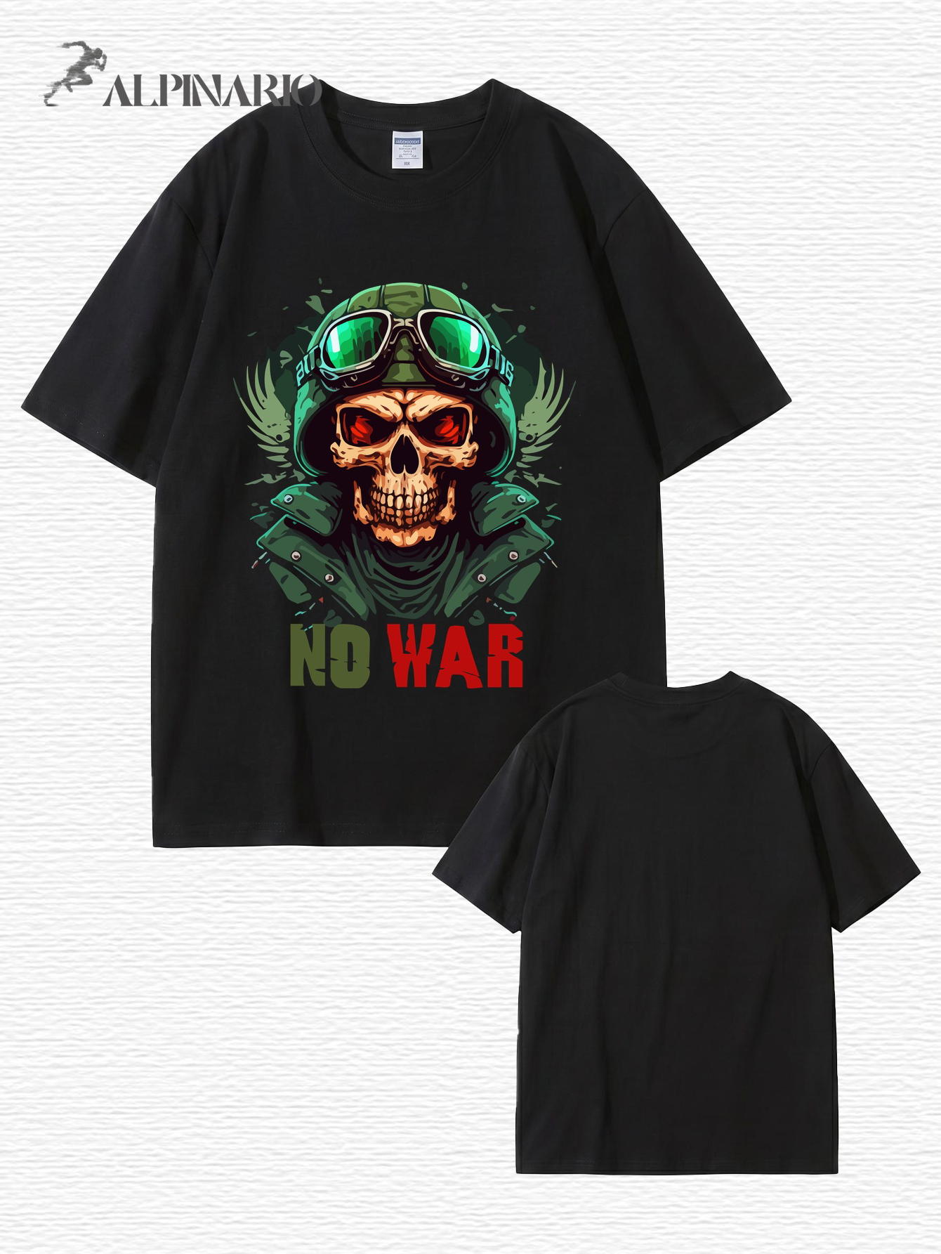 No War Skull Graphic T-Shirt - Vintage Military Style Cotton Tee