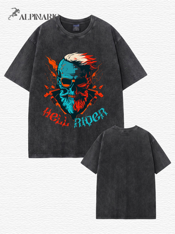 Hell Rider Vintage Washed Graphic T-Shirt - Heavyweight Cotton Streetwear