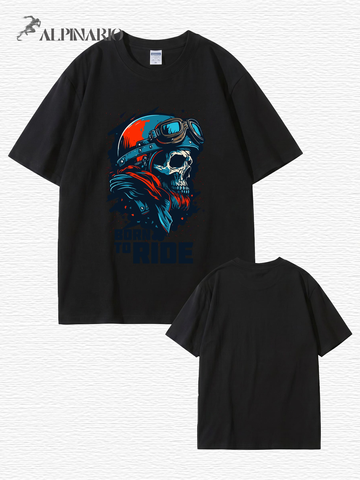 Born To Ride Skull Biker T-Shirt - Premium Heavyweight Cotton Graphic Tee