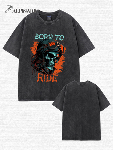 Born To Ride Vintage Washed Heavyweight Graphic T-Shirt
