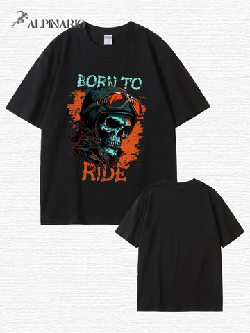 Born To Ride Skull Biker Graphic T-Shirt - Premium 200gsm Cotton Tee