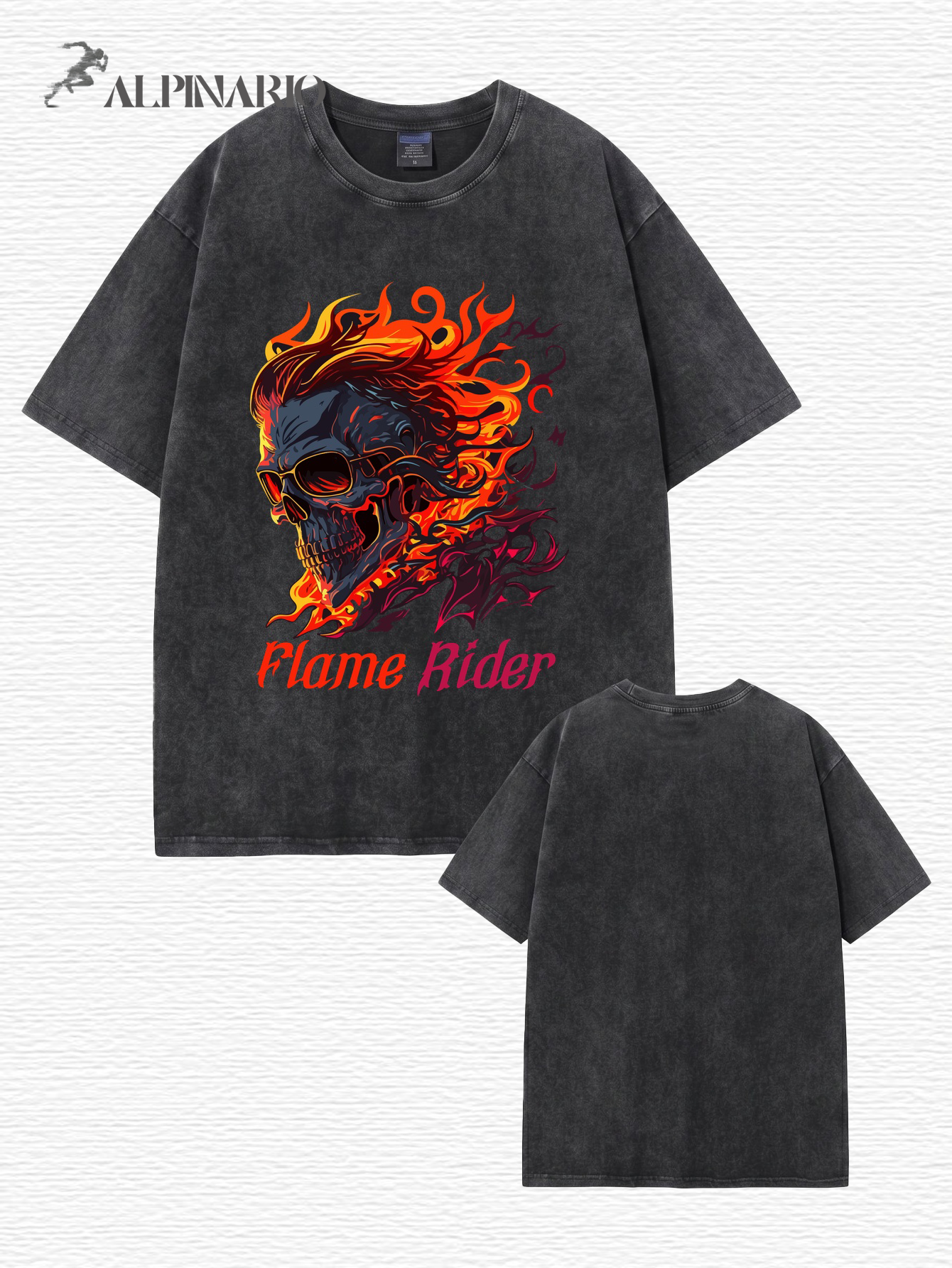 Flame Rider Vintage Washed Graphic T-Shirt - Heavyweight 300gsm Cotton