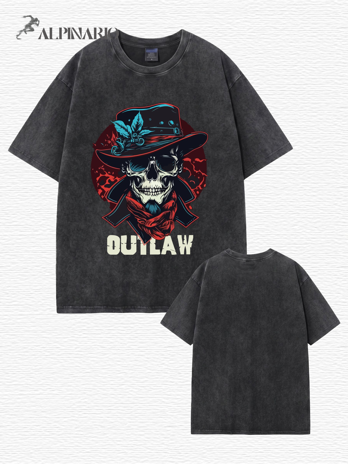 Vintage Washed Outlaw Skull Graphic Tee - Heavyweight Cotton Streetwear