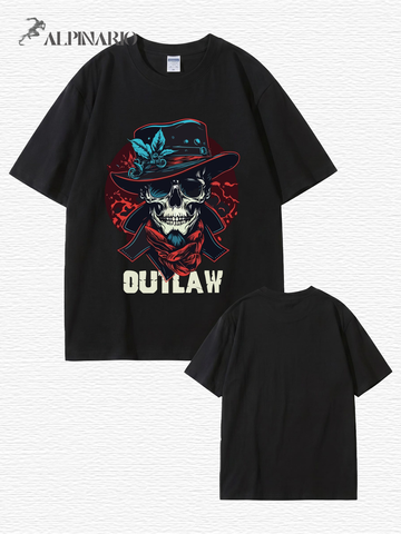 Outlaw Skull Graphic T-Shirt - Vintage Western Style Premium Cotton Tee