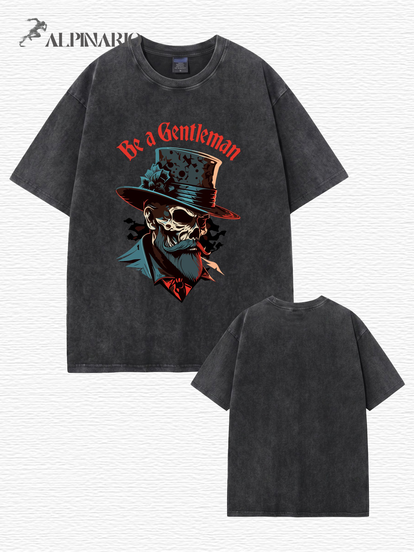 Vintage Washed Be a Gentleman Skull Graphic T-Shirt