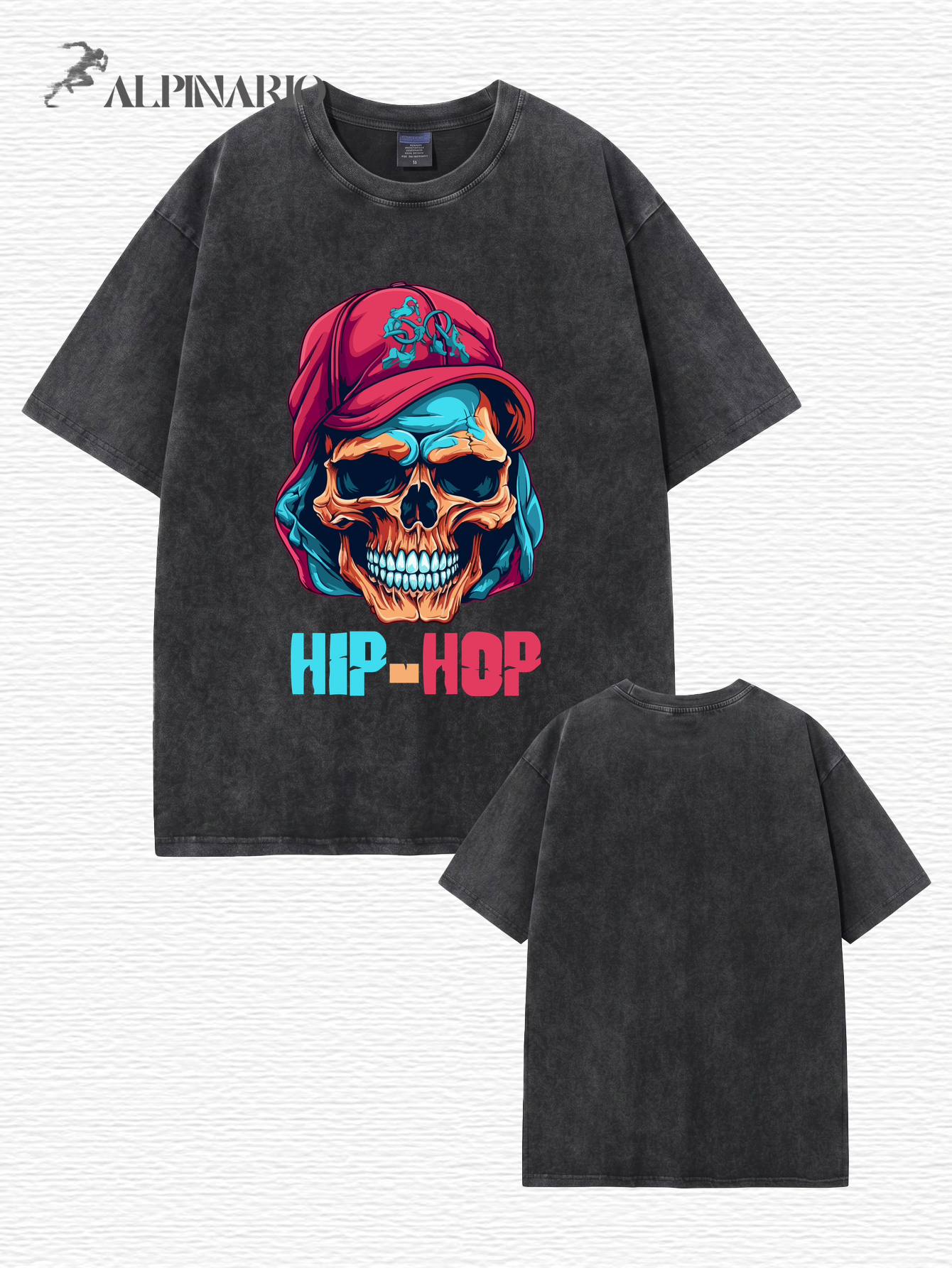 Vintage Washed Hip-Hop Skull Graphic Cotton T-Shirt