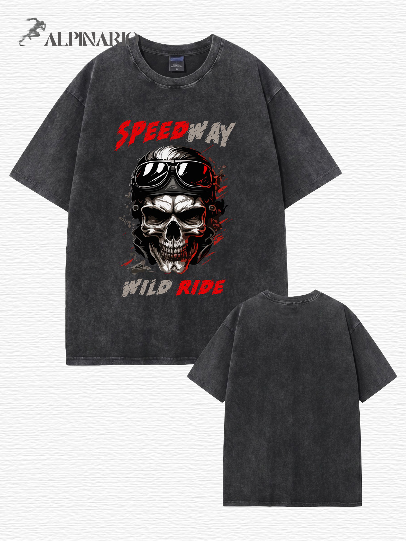 Vintage Washed Speedway Skull Graphic T-Shirt - Wild Ride Biker Tee