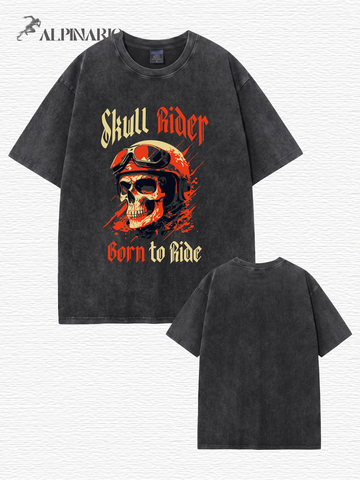 Vintage Washed Skull Rider Graphic Tee - Born To Ride Biker Streetwear