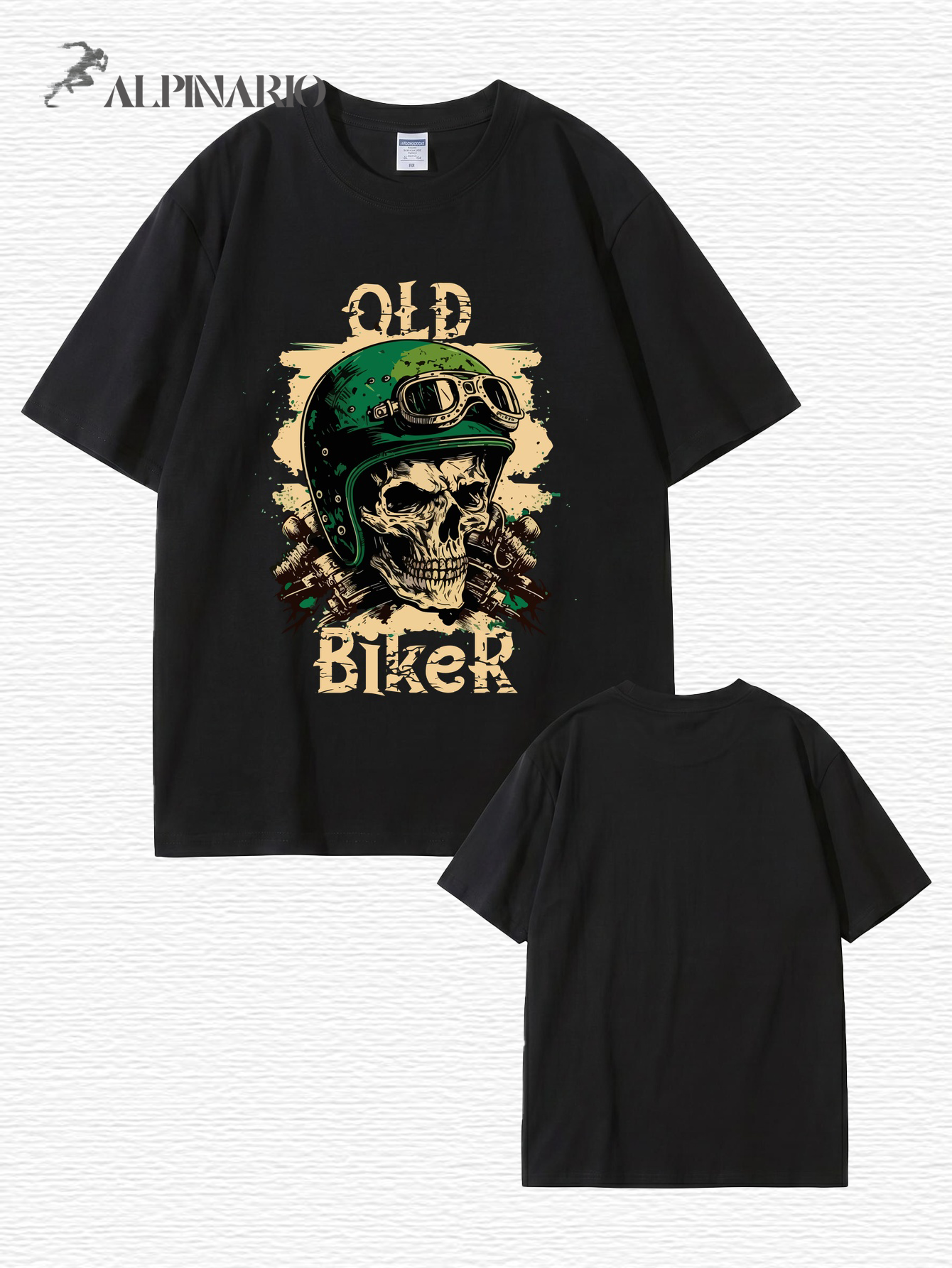 Old Biker Skull Graphic T-Shirt - Vintage Motorcycle Helmet Print Tee