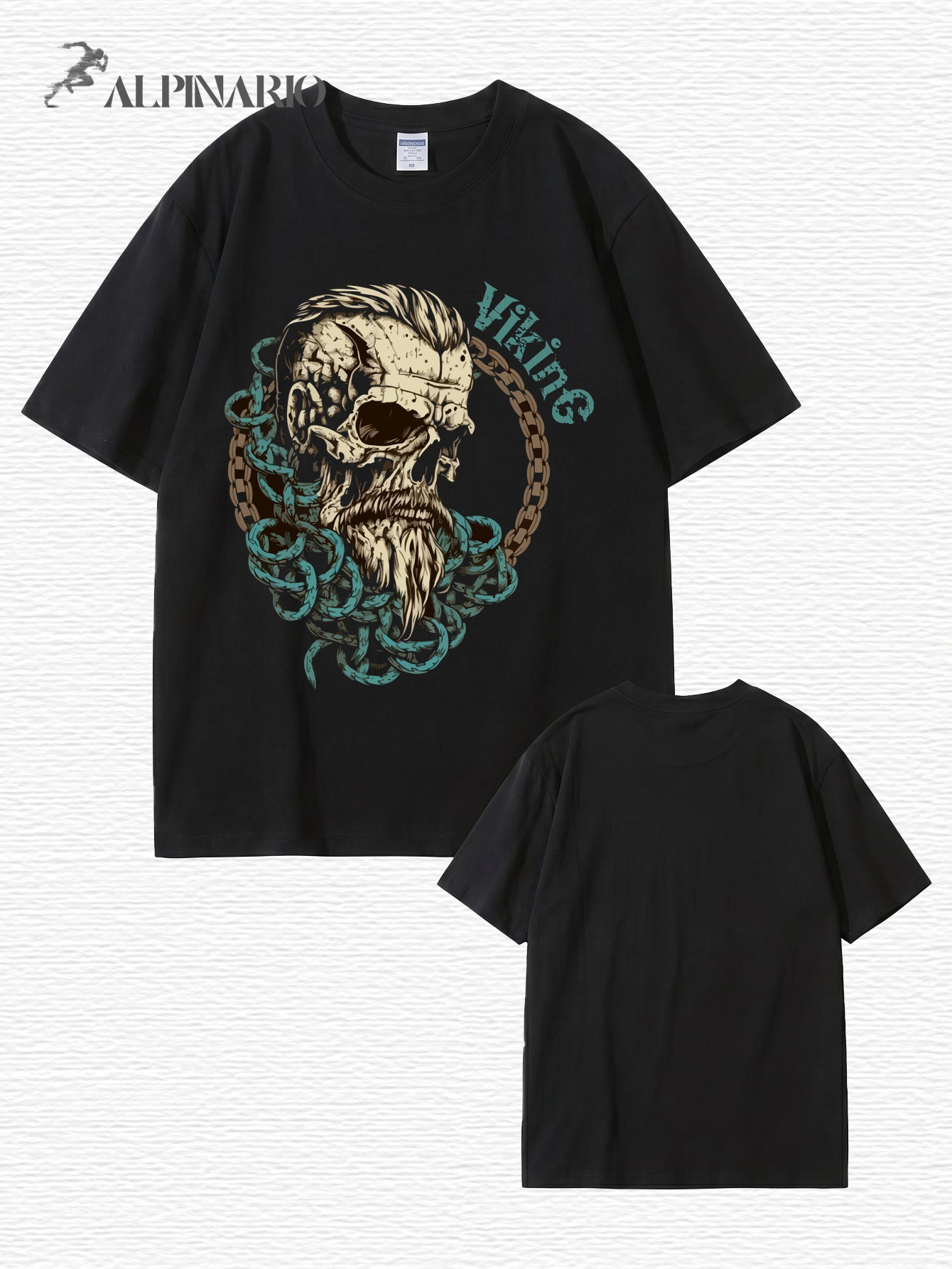 Viking Skull Graphic Print Men's 200gsm Heavyweight Cotton T-Shirt