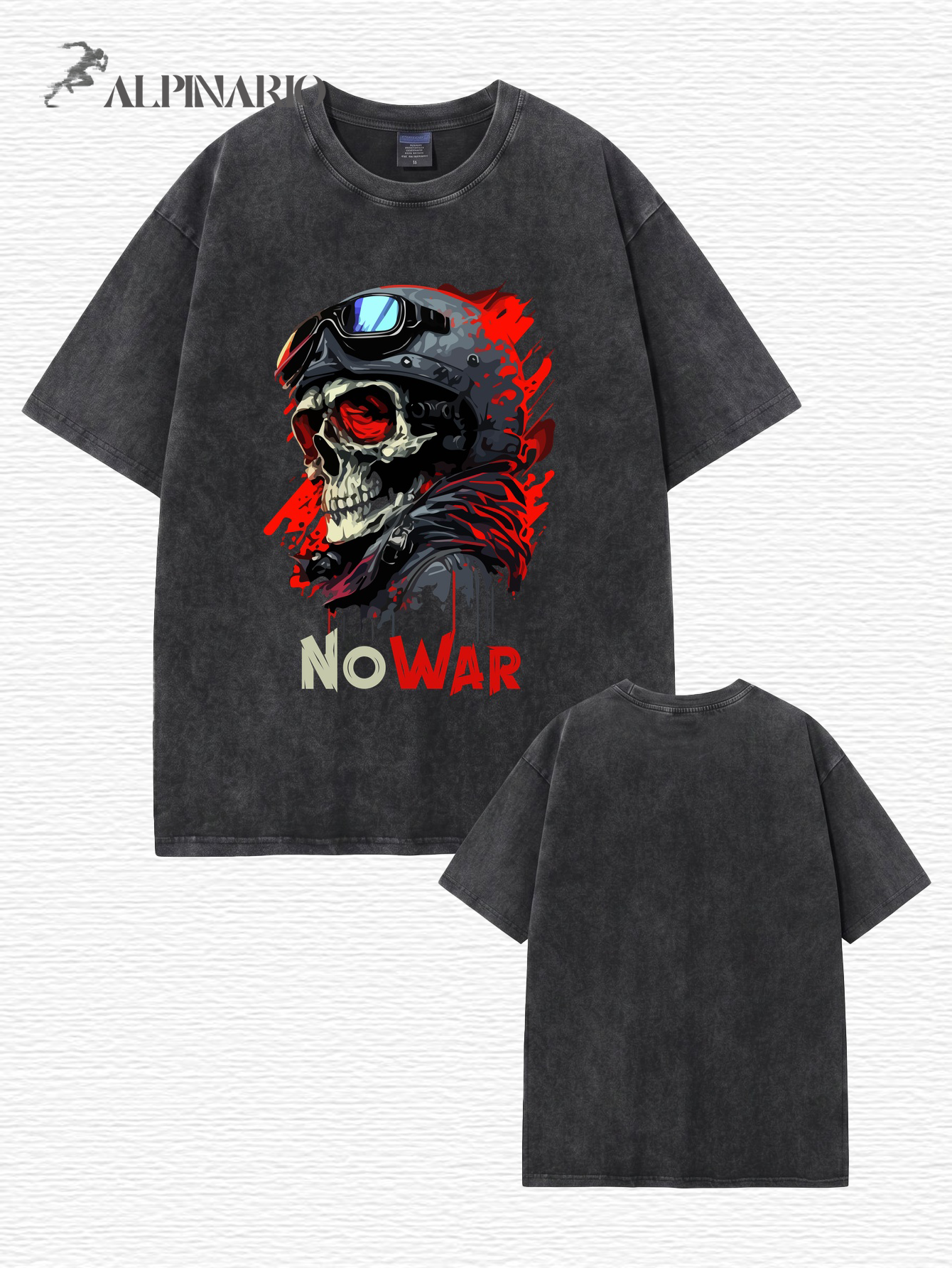 Vintage Washed No War Skull Graphic T-Shirt - Heavyweight Cotton Streetwear
