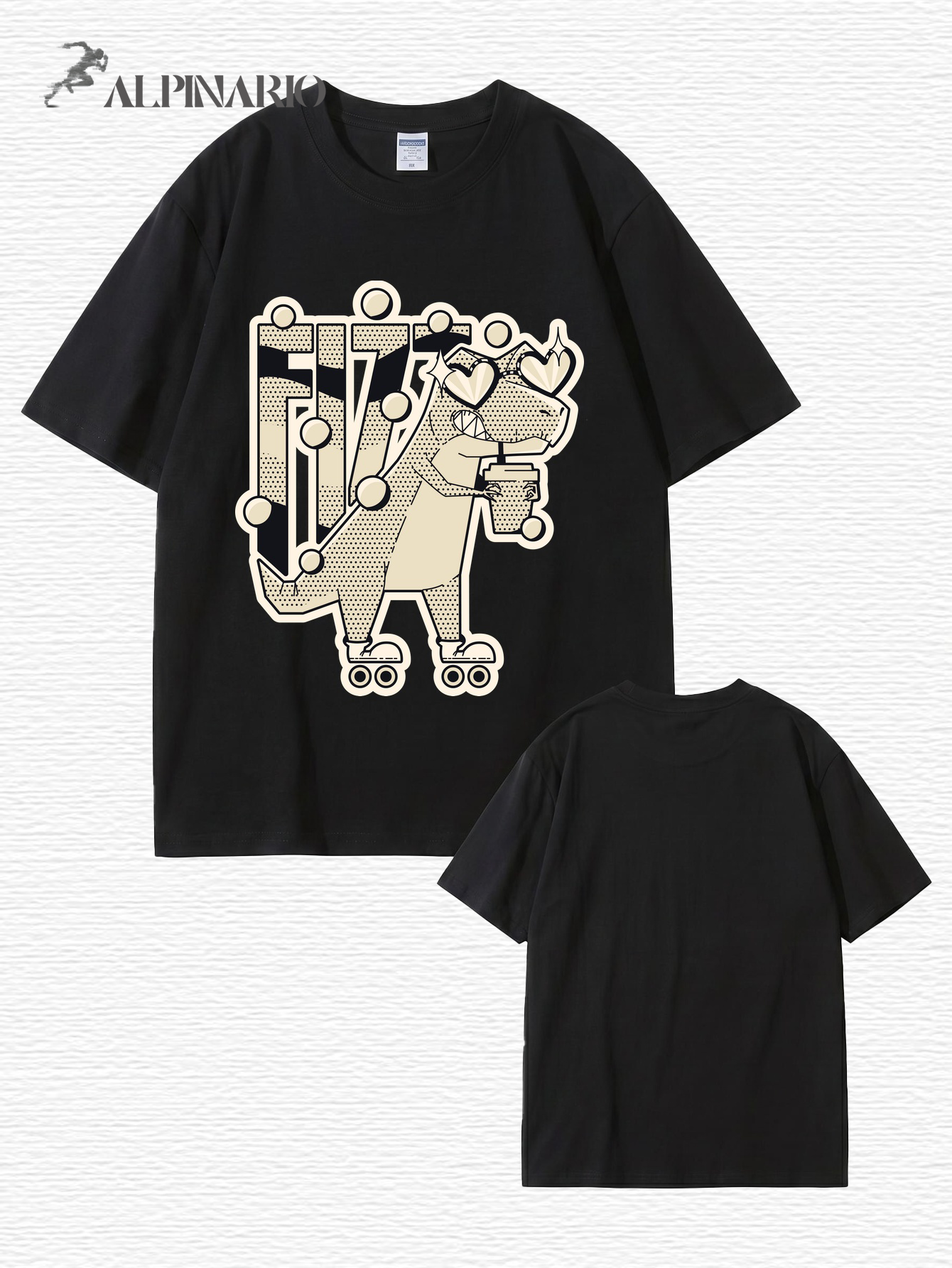 Retro Roller Skating Dinosaur Graphic Tee - Fun Fizzy Dino Print T-Shirt