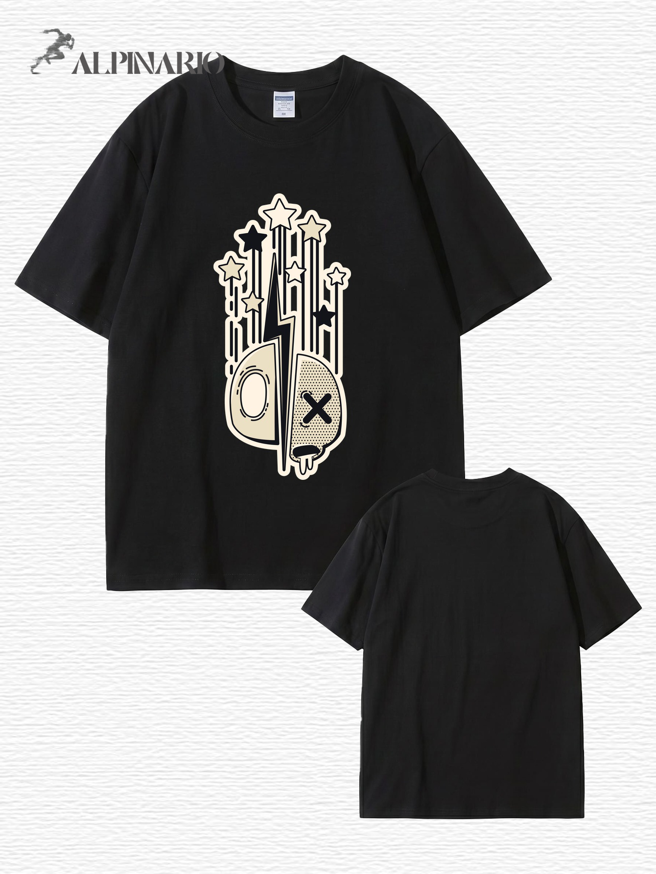 Abstract Lightning Skull & Stars Graphic Print Cotton T-Shirt