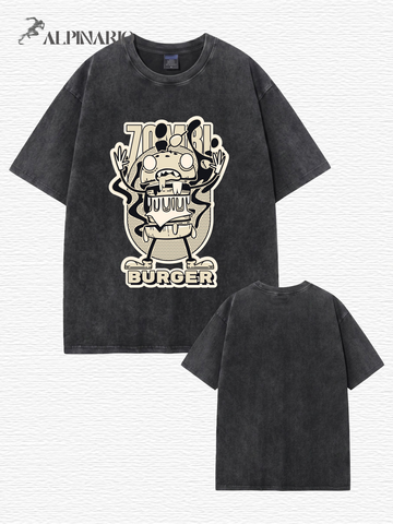 Zombie Burger Graphic Vintage Washed Heavyweight Cotton T-Shirt