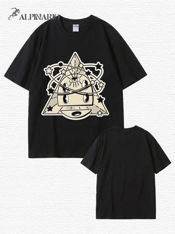 Cosmic Eye Triangle Graphic Tee - Surreal Space Planet Print Streetwear