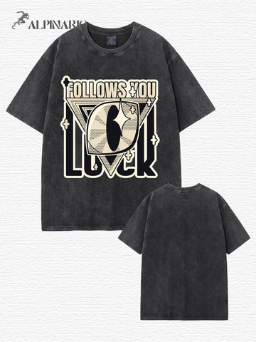 Vintage Washed Oversized T-Shirt - 'Follows You' Graphic Print
