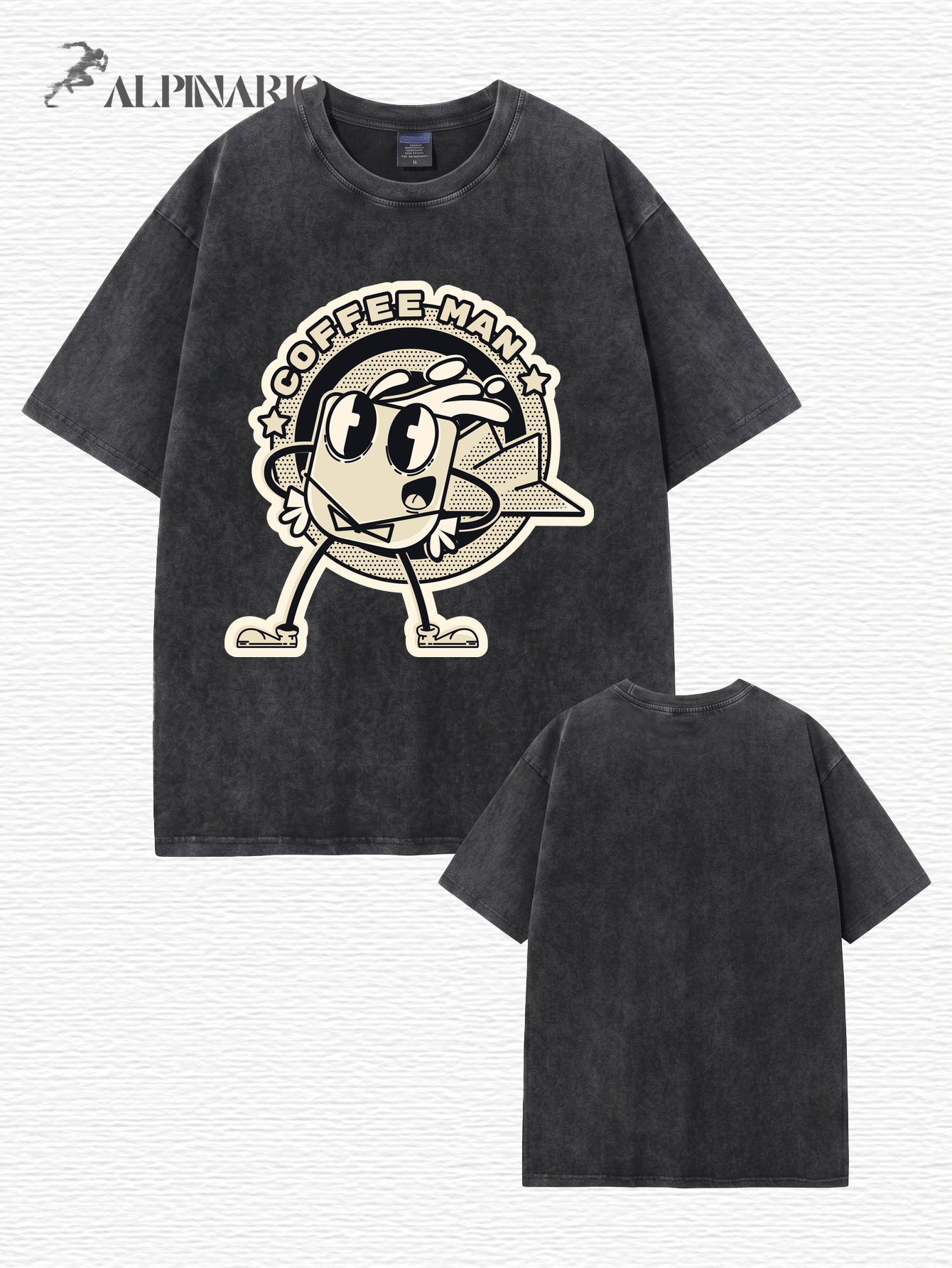 Vintage Washed Coffee Man Graphic T-Shirt - Premium 300gsm Cotton