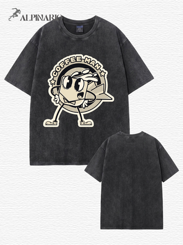Vintage Washed Coffee Man Graphic T-Shirt - Premium 300gsm Cotton