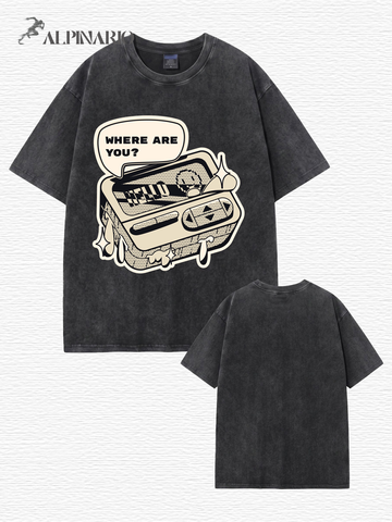 Retro Gamer Graphic Tee - 'Where Are You?' Vintage Washed Cotton T-Shirt