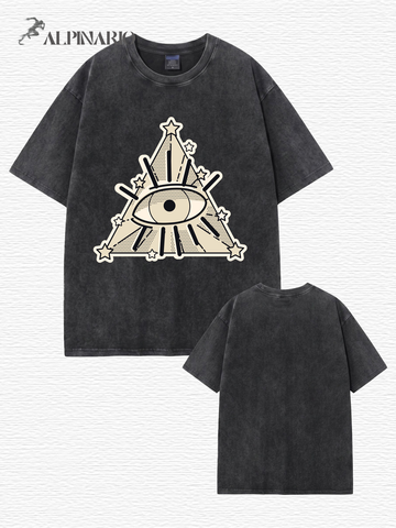 Vintage Washed All-Seeing Eye Graphic T-Shirt - Premium 300GSM Cotton