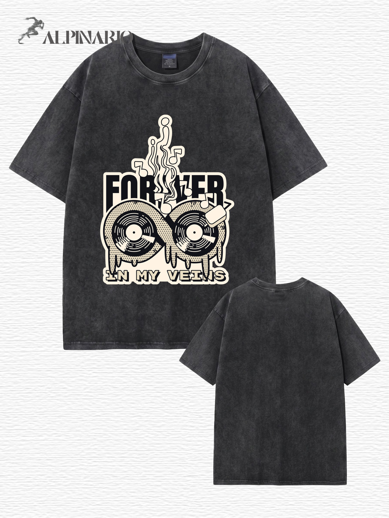 Forever In My Veins Vinyl Record Graphic Vintage Washed Cotton T-Shirt