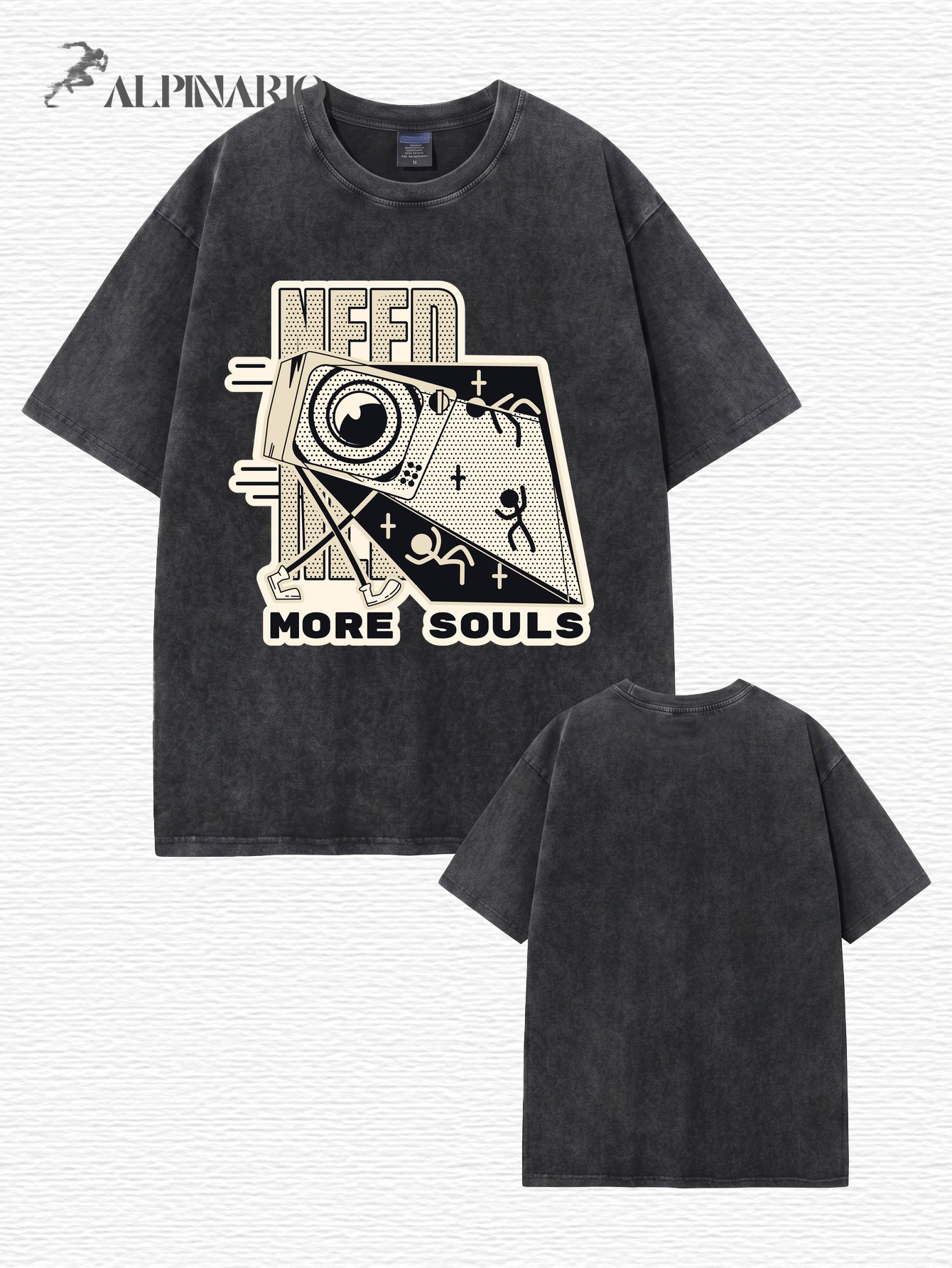 Vintage Washed Graphic T-Shirt - Need More Souls Retro Print Tee