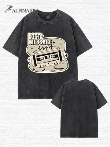 Lost Message Retro Cassette Graphic Washed Cotton T-Shirt