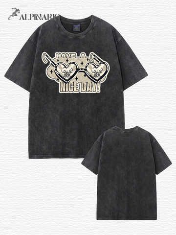 Vintage Washed Graphic T-Shirt - Have A Nice Day Heart Sunglasses Print