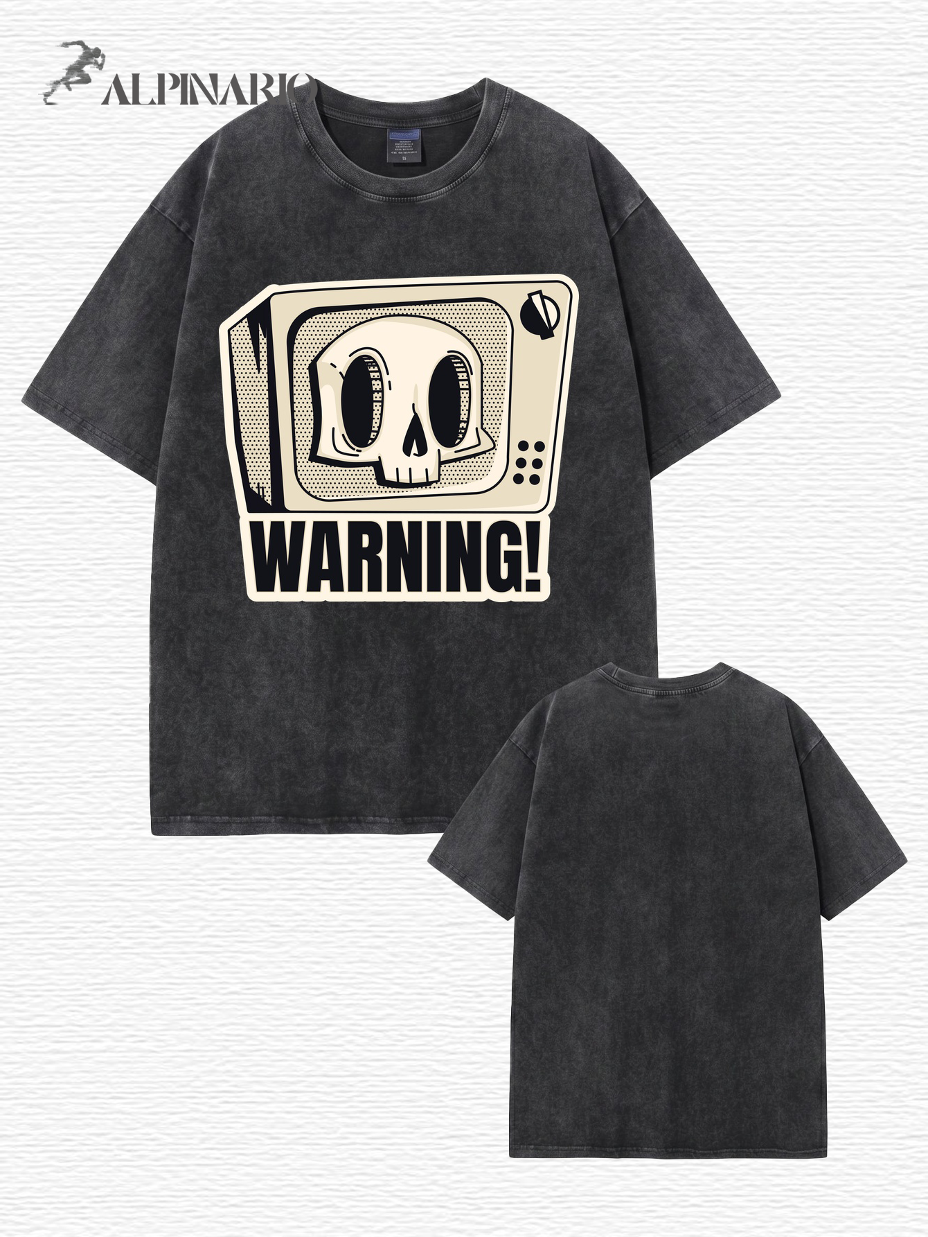 Vintage Washed Oversized T-Shirt with Retro TV Skull Graphic Print
