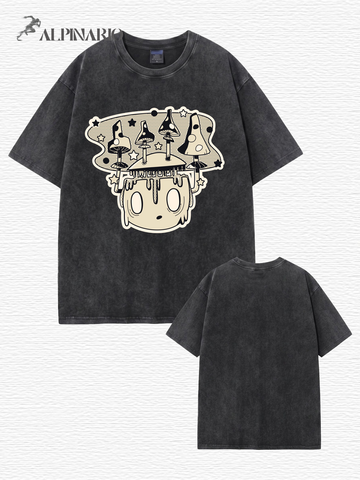 Vintage Washed Mushroom Graphic T-Shirt | Streetwear Oversized Cotton Tee
