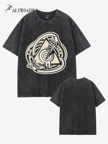 Vintage Washed Oversized Graphic T-Shirt - Abstract Eye Lightning Print