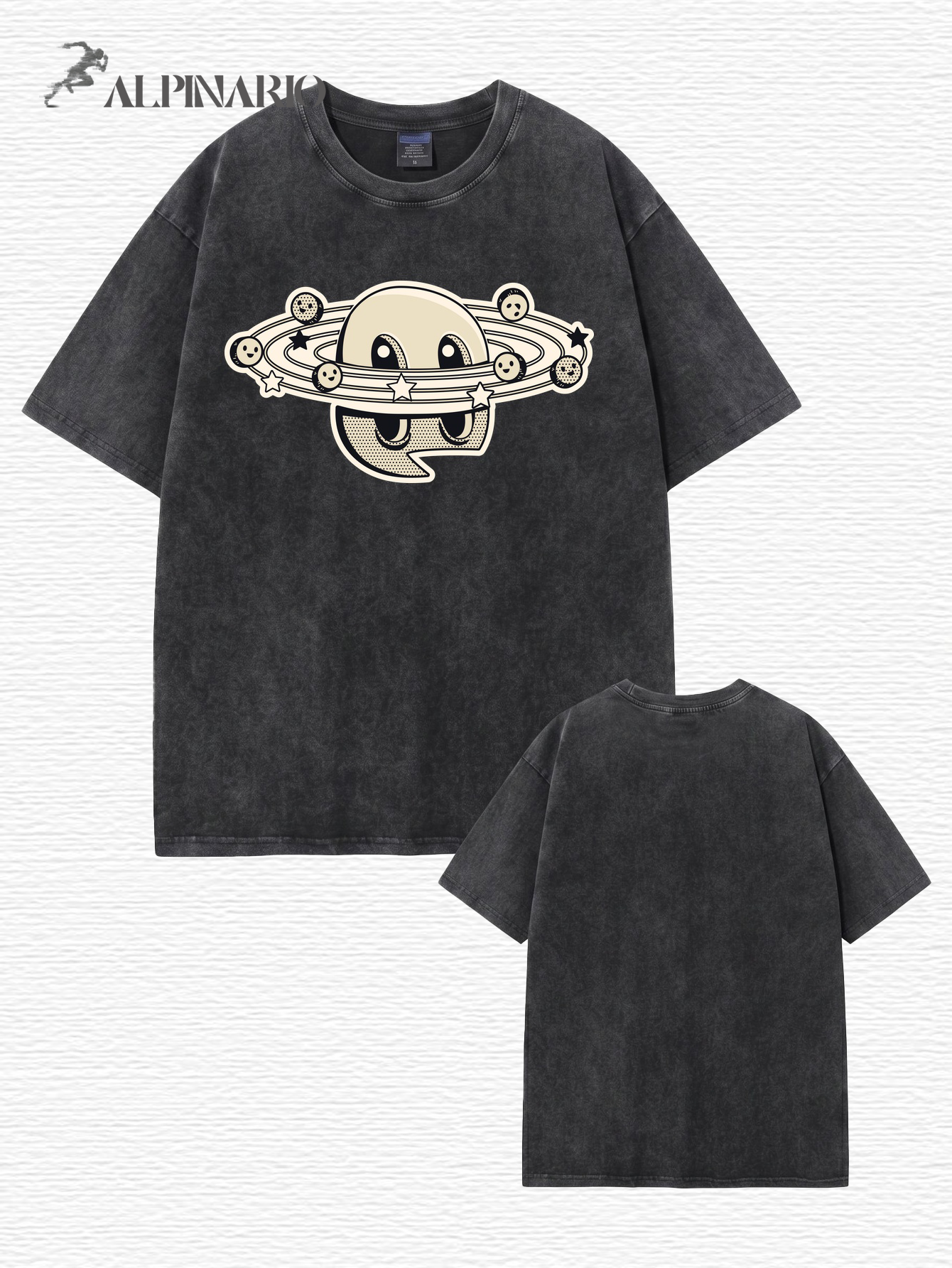 Vintage Washed Graphic T-Shirt | Retro Cartoon Planet Print Oversized Tee