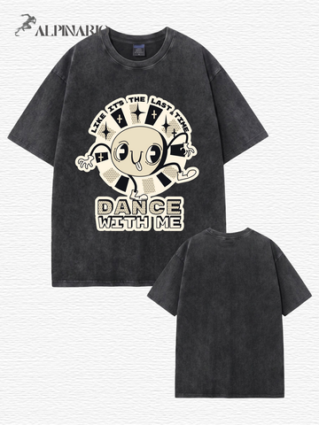 Vintage Washed Cotton Graphic T-Shirt - Dance With Me Print