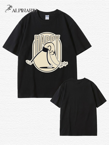 Retro Cartoon 'HAPPY' Graphic Print T-Shirt - Premium 200gsm Cotton Tee