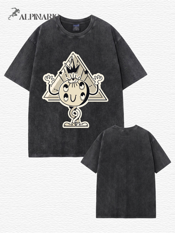 Vintage Washed Graphic T-Shirt - Surreal Eye Pyramid Print