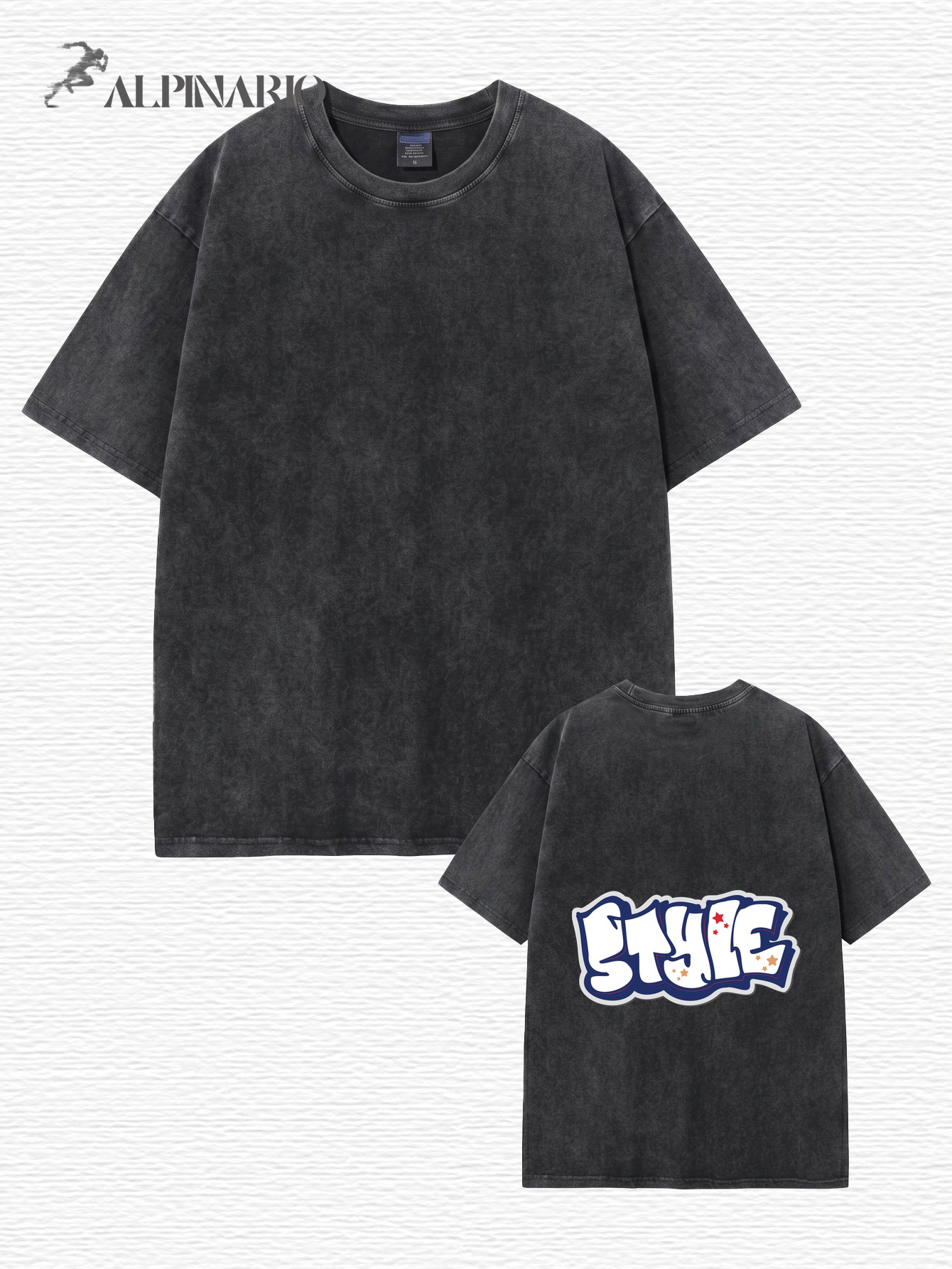 Vintage Washed Cotton T-Shirt with Graffiti STYLE Back Graphic