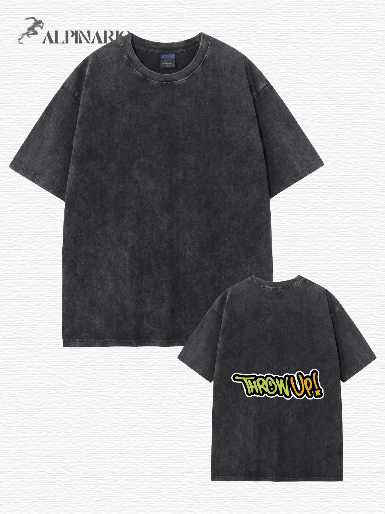 Vintage Washed Oversized T-Shirt with THROW UP! Graffiti Back Print