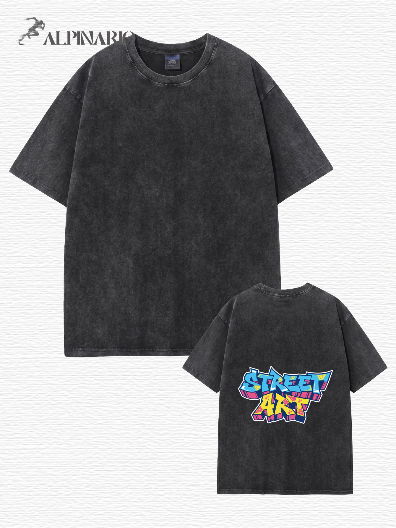 Vintage Washed Cotton T-Shirt with Bold Street Art Graffiti Back Print