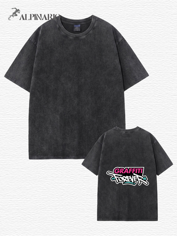 Vintage Washed Cotton T-Shirt - Graffiti Forever Graphic Print