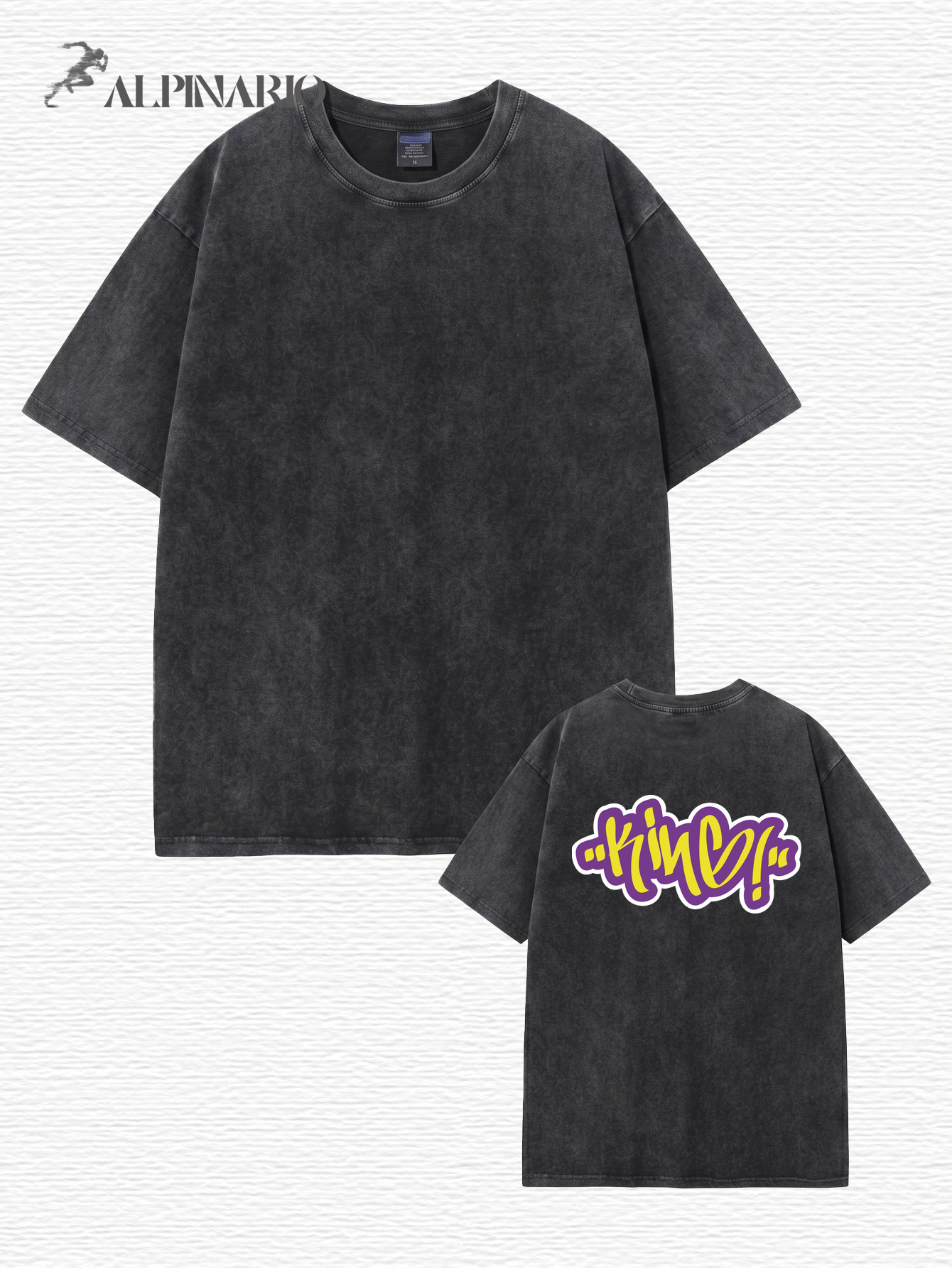 Vintage Washed Cotton T-Shirt with Graffiti 'KING' Back Print
