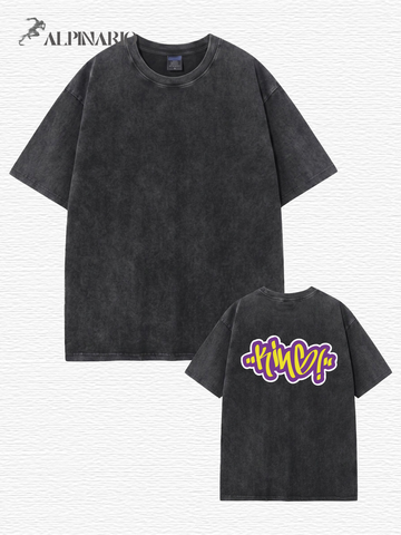 Vintage Washed Cotton T-Shirt with Graffiti 'KING' Back Print