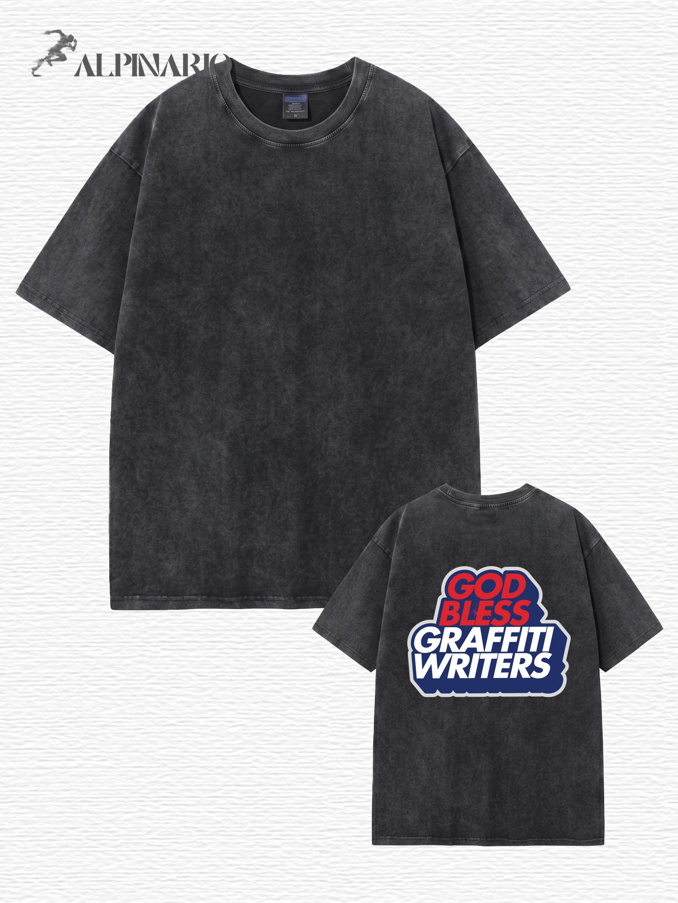 Vintage Washed Cotton Tee - GOD BLESS GRAFFITI WRITERS Print