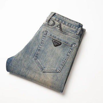 New P Rada Spring /Autumn Men And Women Ripped Slim Fit Elasticity Patches Jeans