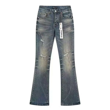 Women's Ripped Jeans, New Blue Stretch Slim-Fit High-Waisted Flared Pants F